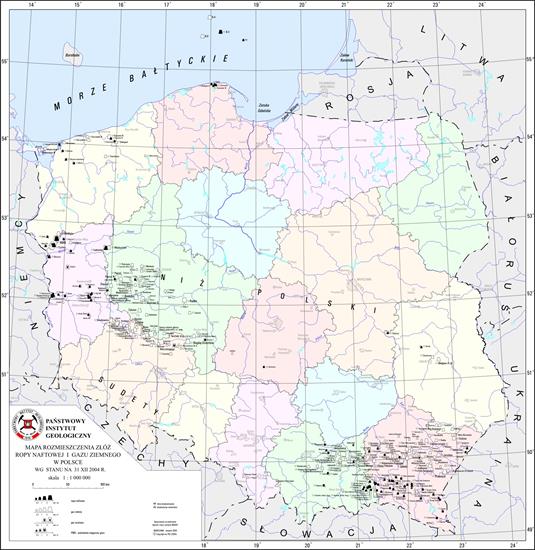 POLSKA - Mapa Rozmieszczenia złóż ropy naftowej i gazu ziemnego w polsce 2004.jpg