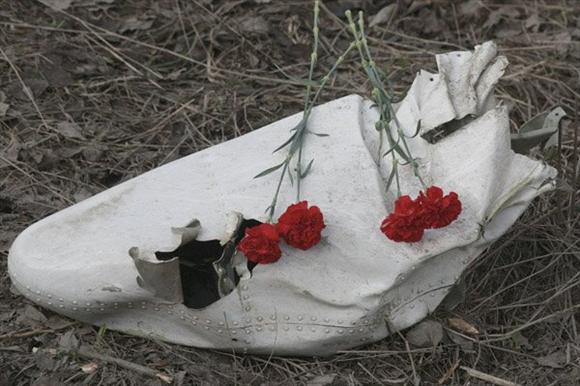 POLSKA I ŚWAT ŻEGNA OFIARY KATASTROFY - Godziki na fragmencie rozbitego samolotu - symbol aoby po ofiarach tragedii.jpg
