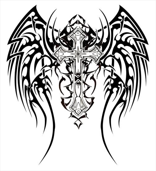 wzorki dziary tatuaże  - Tribal_Wings_Cross_design_by_twzted.jpg